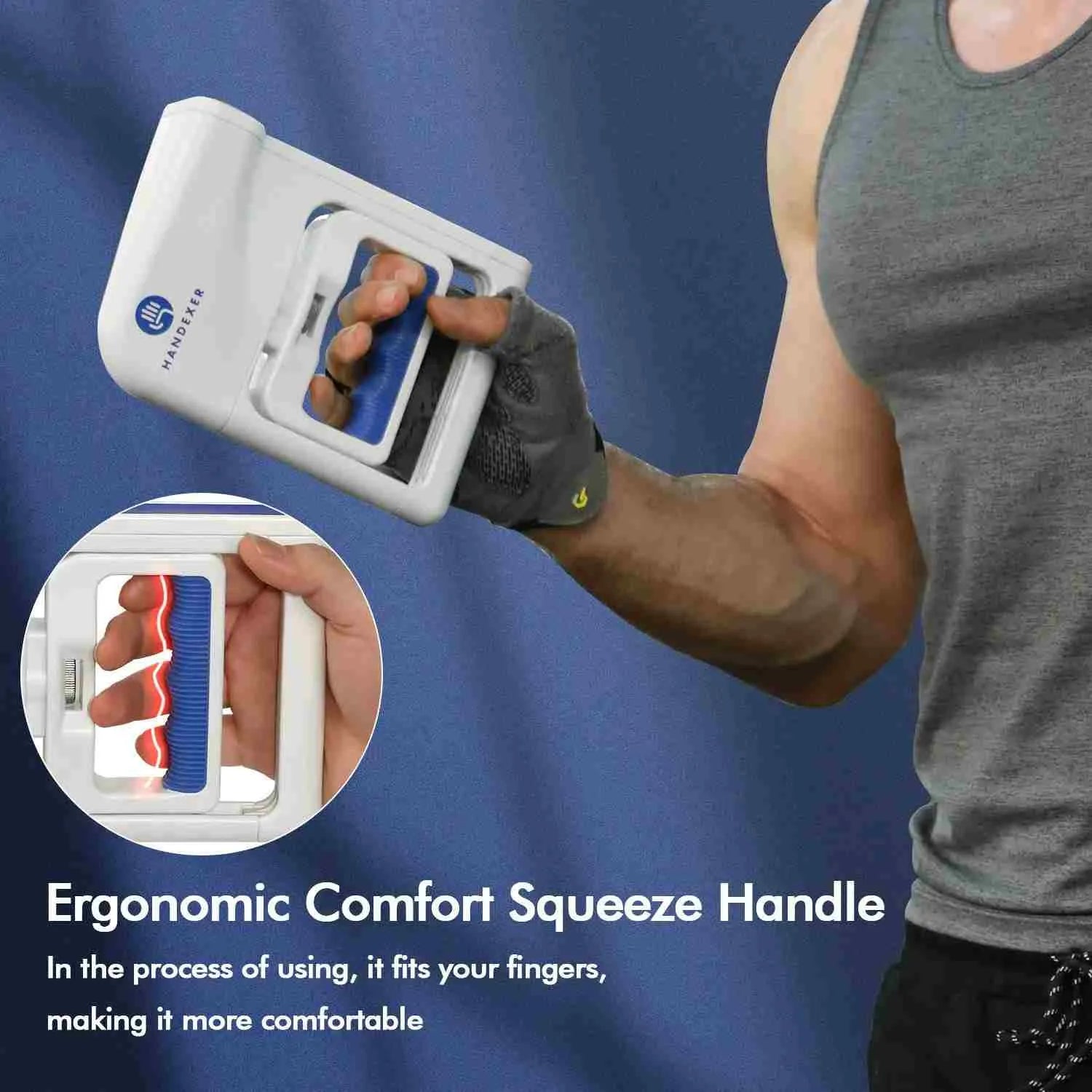 Athlete using Handexer digital grip strength tester to measure hand strength during training session, demonstrating ergonomic squeeze handle