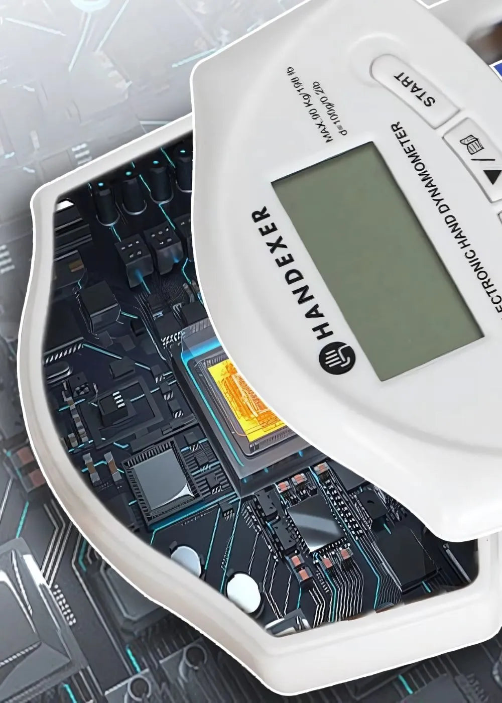 Handexer Digital Grip Strength Hand Dynamometer with LCD Screen and Circuit Board Interior