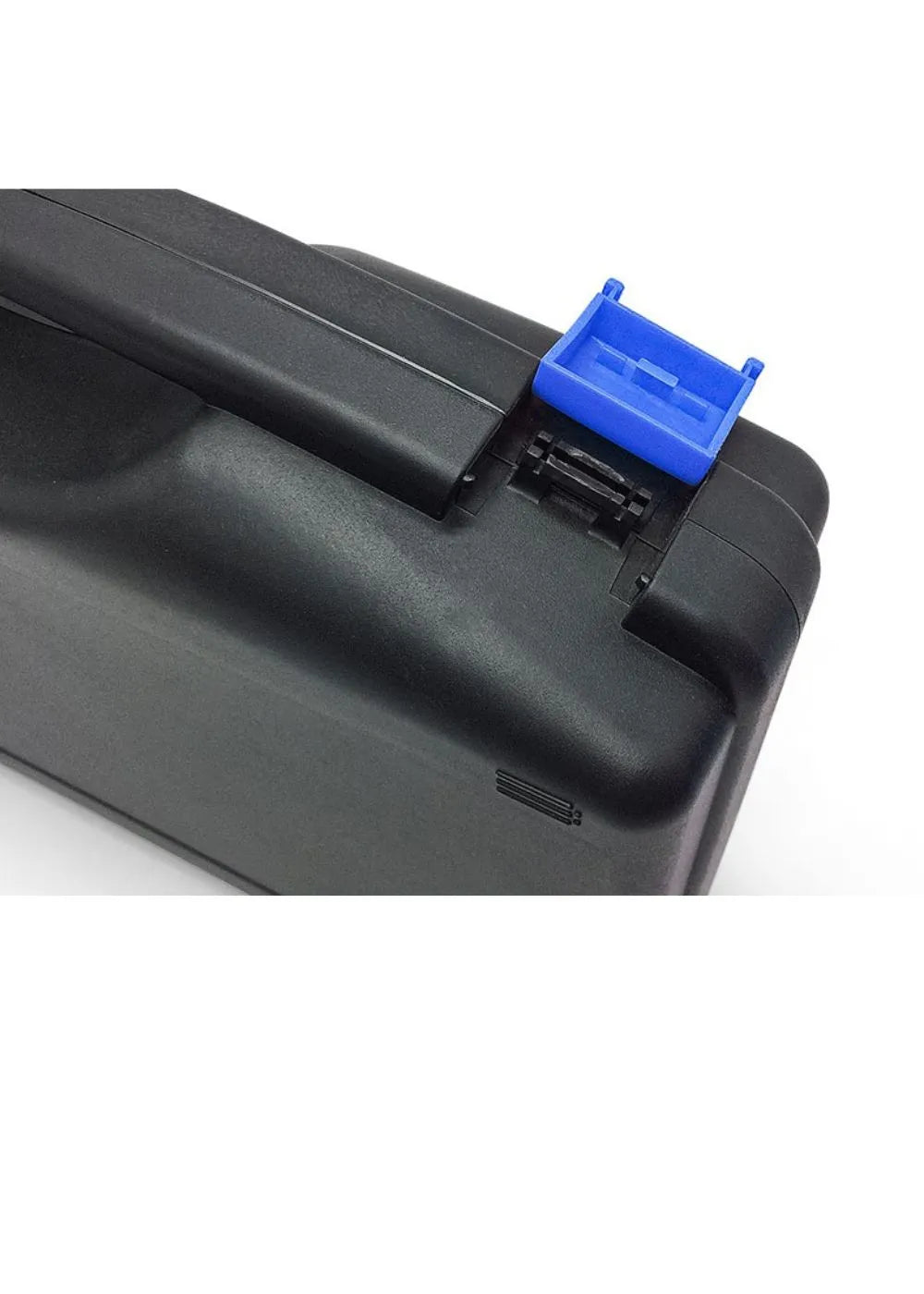 Close-up of Handexer Grip Strength Hand Dynamometer showing a blue component attached to the black device, highlighting its design for grip strength measurement.