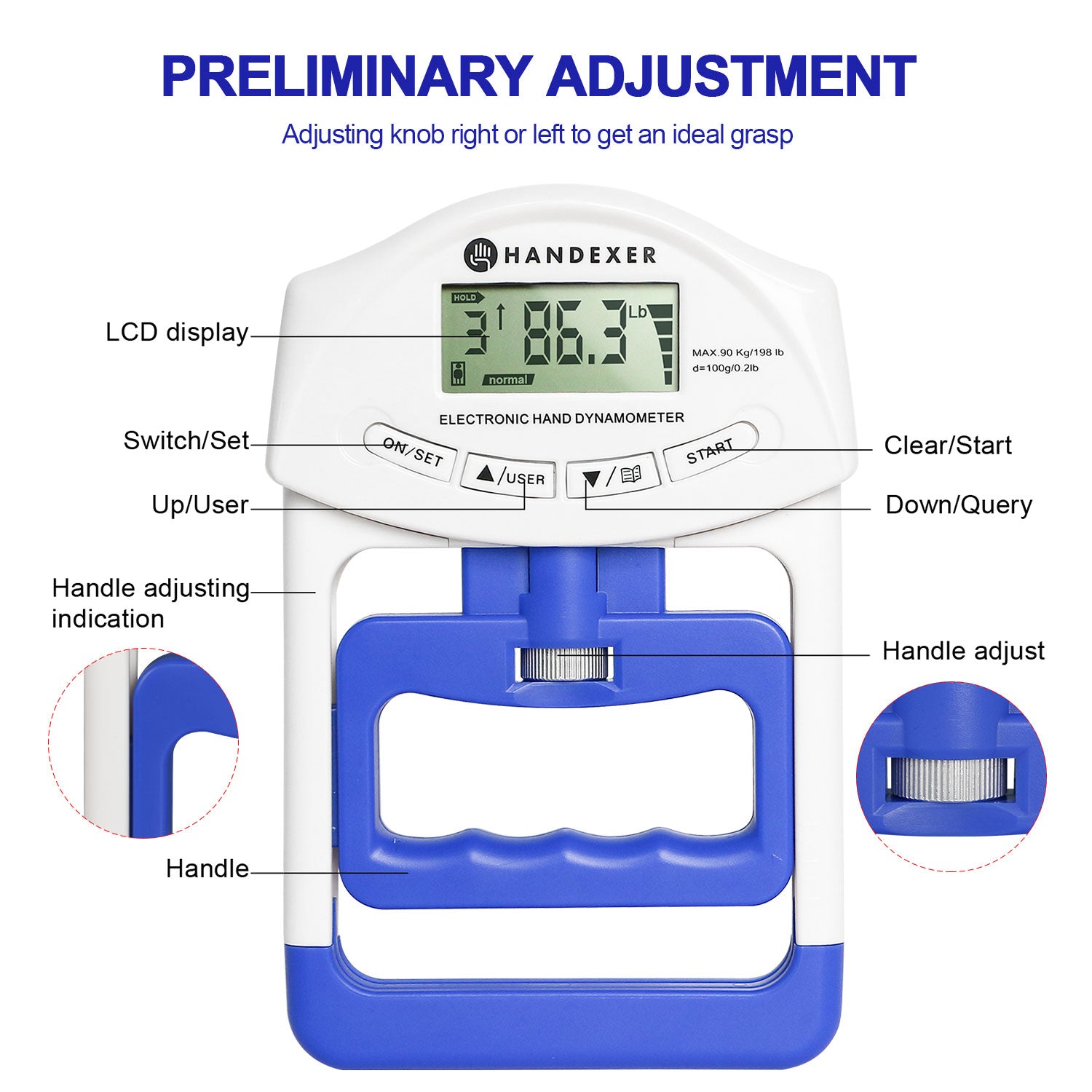 Hand Dynamometer Arduino 198lb Digital Hand Dynamometer